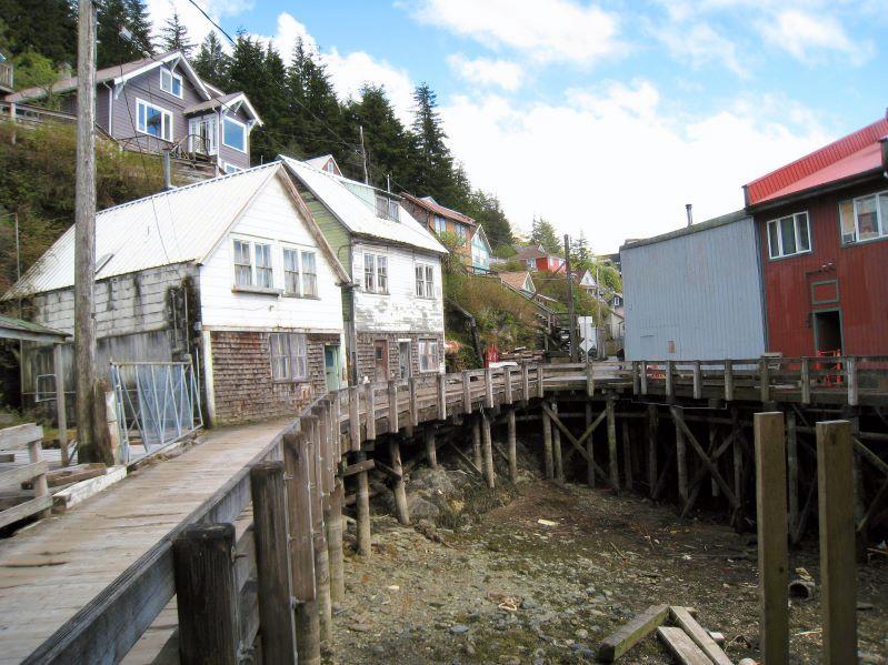 historic_homes_on pile-ons_ketchikan-1.jpg - Historic Ketchikan.  When the tide comes in, seawater passes under the buildings on right to the pilings on the left.